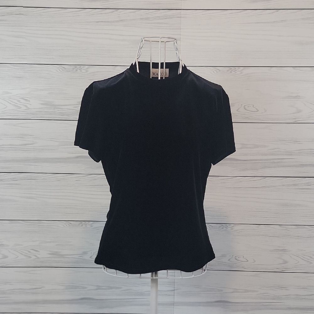 Maxou Black Velvet Short Sleeve Top Vintage 90s Womens Size M
